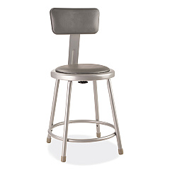 NPS 6400 Series Heavy Duty Vinyl Padded Stool with Backrest, Supports 300 lb, 18" Seat Height, Gray Seat, Gray Back, Gray Base (6418B)