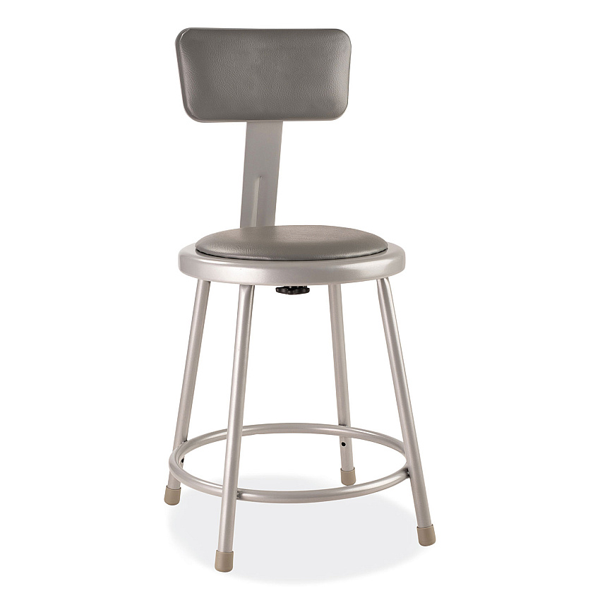 NPS 6400 Series Heavy Duty Vinyl Padded Stool with Backrest, Supports 300 lb, 18" Seat Height, Gray Seat, Gray Back, Gray Base (6418B)