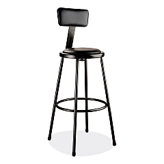 NPS 6400 Series Heavy Duty Vinyl Padded Stool with Backrest, Supports 300 lb, 30" Seat Height, Black Seat/Back/Base (6430B10)