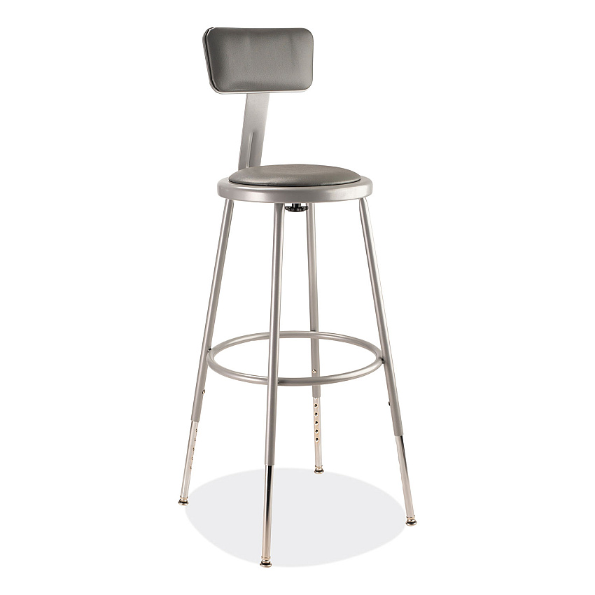 NPS 6400 Series Height Adjustable Heavy Duty Padded Stool with Backrest, Supports Up to 300 lb, 25" to 33" Seat Height, Gray (6424HB)