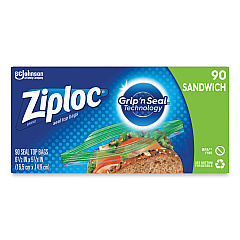 Ziploc Resealable Sandwich Bags, 6.5" x 5.88", Clear, 90 Bags/Box, 12 Boxes/Carton (315885)