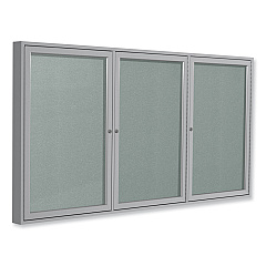 Ghent 3 Door Enclosed Vinyl Bulletin Board with Satin Aluminum Frame, 96 x 48, Silver Surface (PA34896VX193)