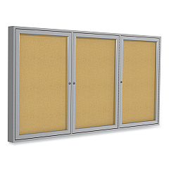 Ghent 3 Door Enclosed Vinyl Bulletin Board with Satin Aluminum Frame, 72 x 48, Silver Surface (PA34872VX193)