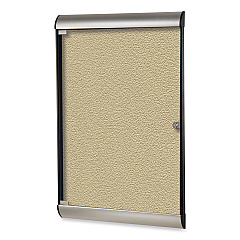 Ghent Silhouette 1 Door Enclosed Caramel Vinyl Bulletin Board with Satin/Black Frame, 27.75 x 42.13 (SILH20410)
