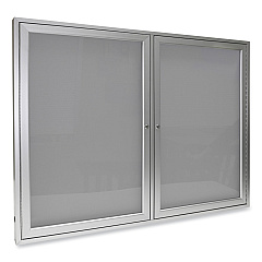 Ghent 2 Door Enclosed Vinyl Bulletin Board with Satin Aluminum Frame, 60 x 36, Silver Surface (PA23660VX193)