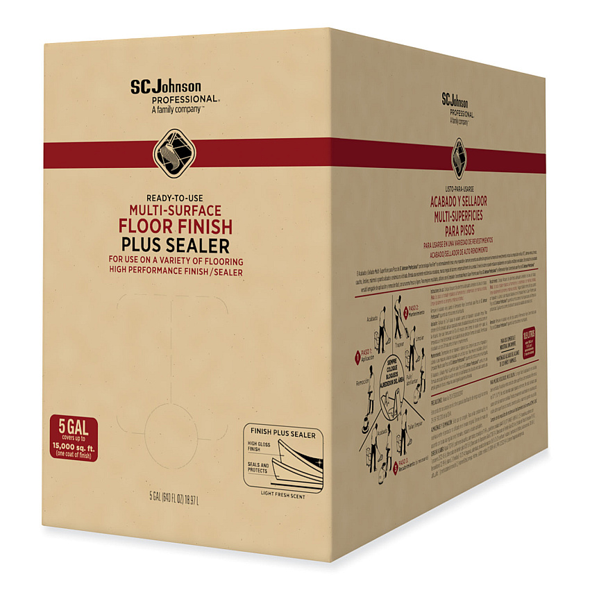 SC Johnson Professional Ready-To-Use Multi-Surface Floor Finish Plus Sealer, Light Fresh Scent, 5 gal Bag-in-Box (362834)