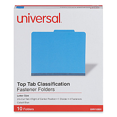 Universal Bright Colored Pressboard Classification Folders, 1 Divider, Letter Size, Cobalt Blue, 10/Box (UNV10201)