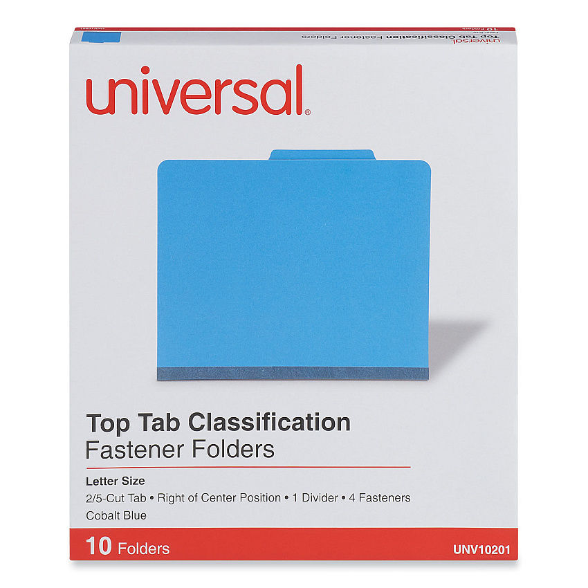 Universal Bright Colored Pressboard Classification Folders, 1 Divider, Letter Size, Cobalt Blue, 10/Box (UNV10201)