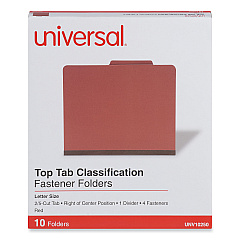 Universal Four-Section Pressboard Classification Folders, 1 Divider, Letter Size, Red, 10/Box (UNV10250)