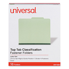 Universal Four-Section Pressboard Classification Folders, 1 Divider, Letter Size, Green, 10/Box (UNV10251)