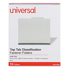 Universal Four-Section Pressboard Classification Folders, 1 Divider, Letter Size, Gray, 10/Box (UNV10252)