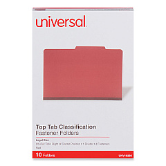 Universal Four-Section Pressboard Classification Folders, 1 Divider, Legal Size, Red, 10/Box (UNV10260)
