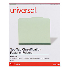 Universal Six--Section Pressboard Classification Folders, 2 Dividers, Letter Size, Green, 10/Box (UNV10271)