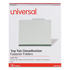 Universal Six--Section Pressboard Classification Folders, 2 Dividers, Letter Size, Gray, 10/Box (UNV10272)