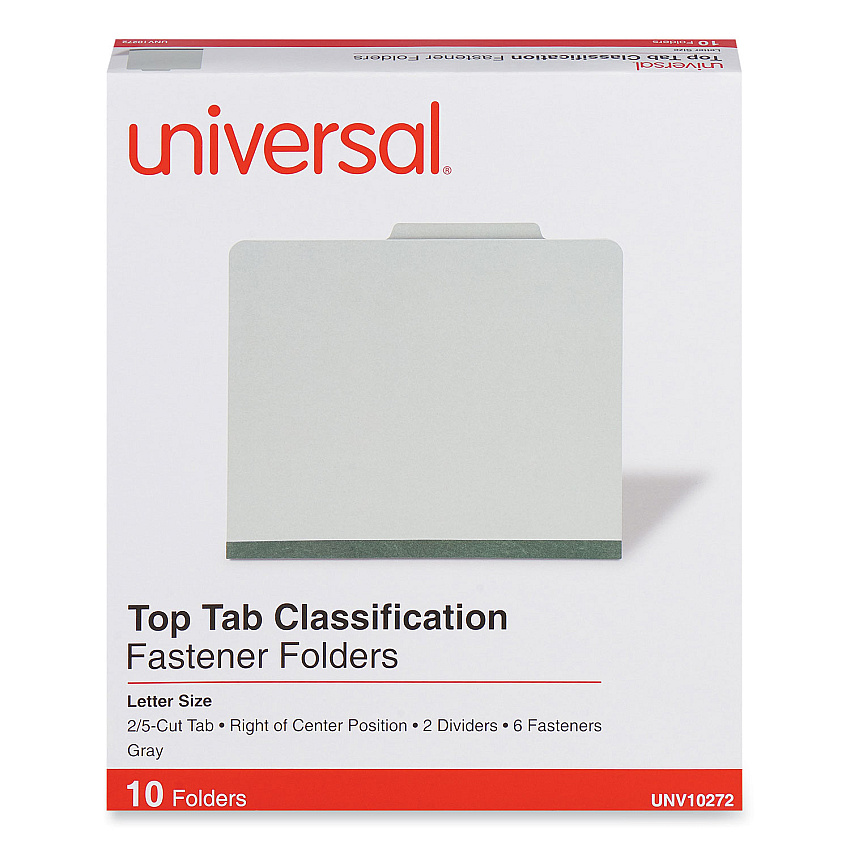 Universal Six--Section Pressboard Classification Folders, 2 Dividers, Letter Size, Gray, 10/Box (UNV10272)