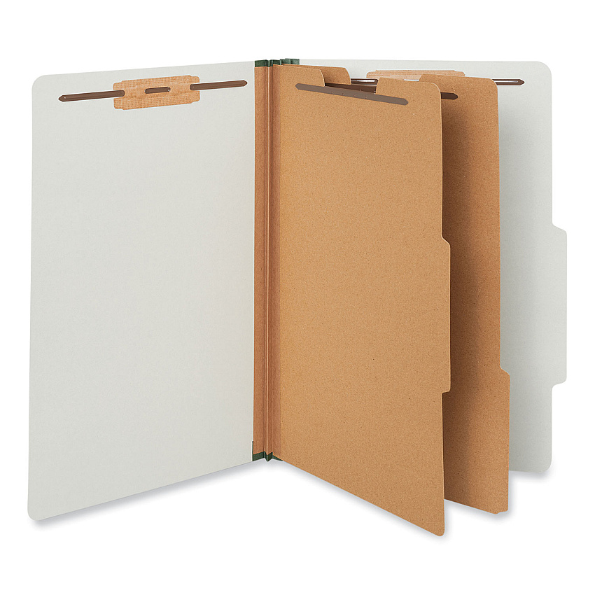 Universal Six--Section Pressboard Classification Folders, 2 Dividers, Legal Size, Gray, 10/Box (UNV10282)