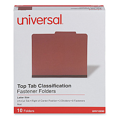 Universal Eight-Section Pressboard Classification Folders, 3 Dividers, Letter Size, Red, 10/Box (UNV10290)