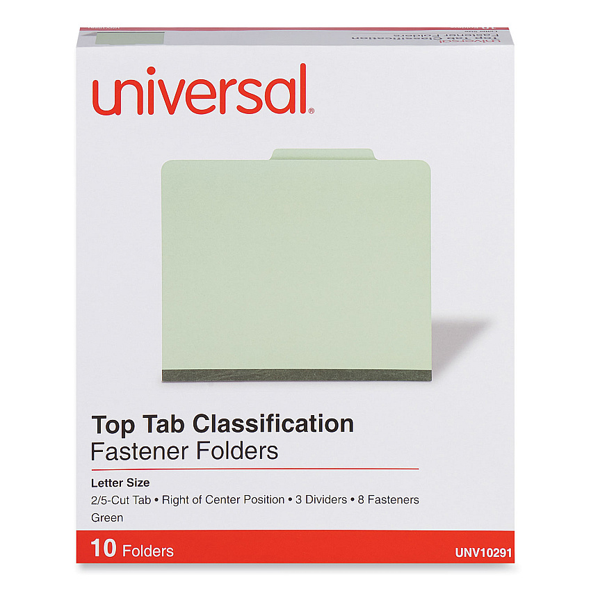 Universal Eight-Section Pressboard Classification Folders, 3 Dividers, Letter Size, Green, 10/Box (UNV10291)