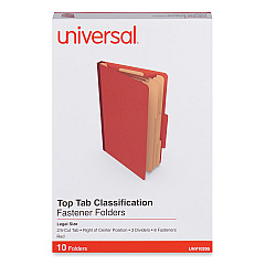 Universal Eight-Section Pressboard Classification Folders, 3 Dividers, Legal Size, Red, 10/Box (UNV10295)