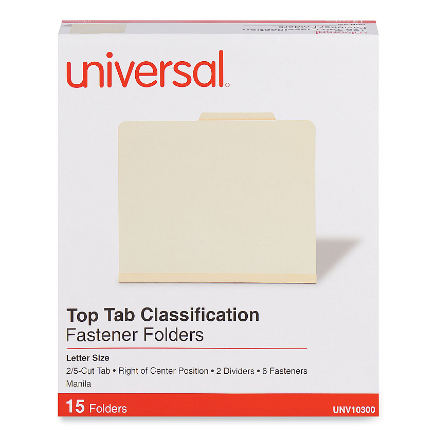 Universal Six-Section Classification Folders, 2 Dividers, Letter Size, Manila, 15/Box (UNV10300)