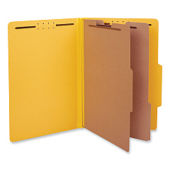 Universal Bright Colored Pressboard Classification Folders, 2 Dividers, Legal Size, Yellow, 10/Box (UNV10314)