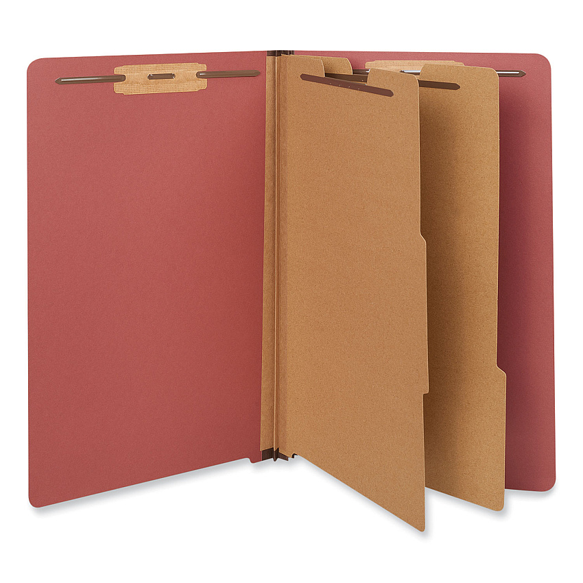 Universal Red Pressboard End Tab Classification Folders, 2 Dividers, Legal Size, Red, 10/Box (UNV10316)