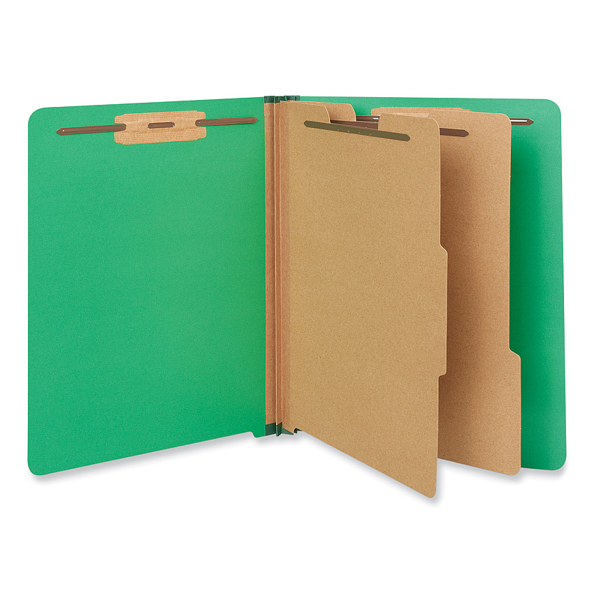 Universal Deluxe Six-Section Colored Pressboard End Tab Classification Folders, 2 Dividers, Letter Size, Green, 10/Box (UNV10317)
