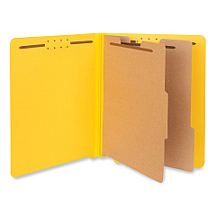Universal Deluxe Six-Section Colored Pressboard End Tab Classification Folders, 2 Dividers, Letter Size, Yellow, 10/Box (UNV10319)