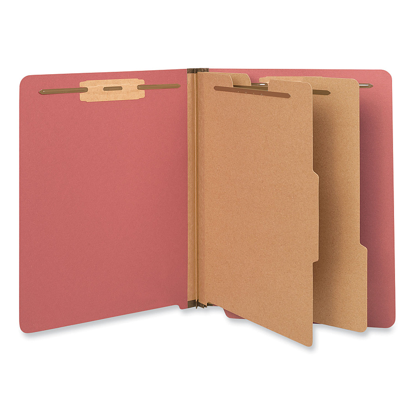 Universal Deluxe Six-Section Colored Pressboard End Tab Classification Folders, 2 Dividers, Letter Size, Bright Red, 10/Box (UNV10320)