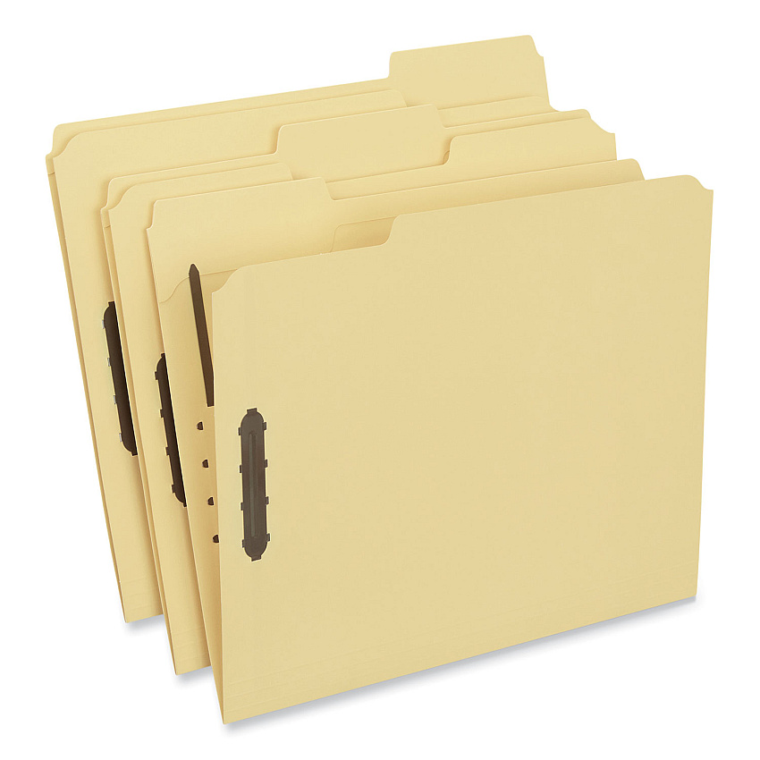 Universal Deluxe Reinforced Top Tab Fastener Folders, 2 Fasteners, Letter Size, Yellow Exterior, 50/Box (UNV13524)