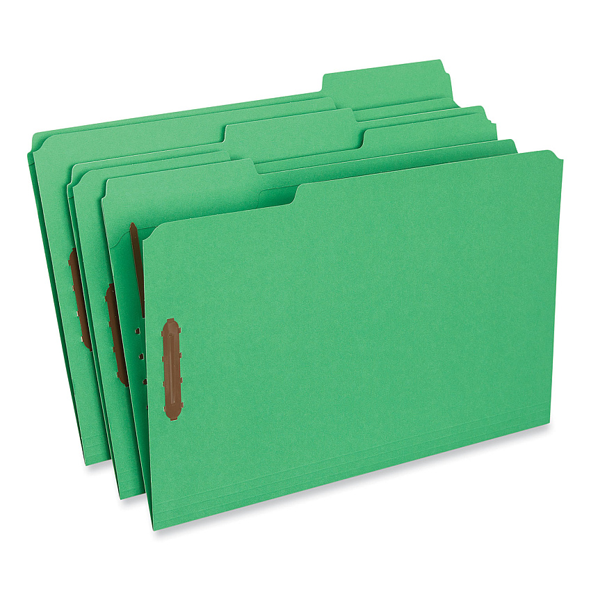 Universal Deluxe Reinforced Top Tab Fastener Folders, 2 Fasteners, Legal Size, Green Exterior, 50/Box (UNV13526)