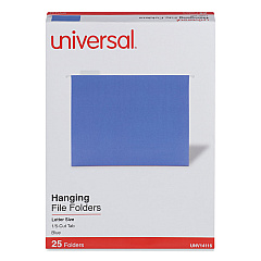 Universal Deluxe Bright Color Hanging File Folders, Letter Size, 1/5-Cut Tabs, Blue, 25/Box (UNV14116)