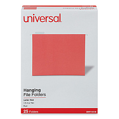 Universal Deluxe Bright Color Hanging File Folders, Letter Size, 1/5-Cut Tabs, Red, 25/Box (UNV14118)
