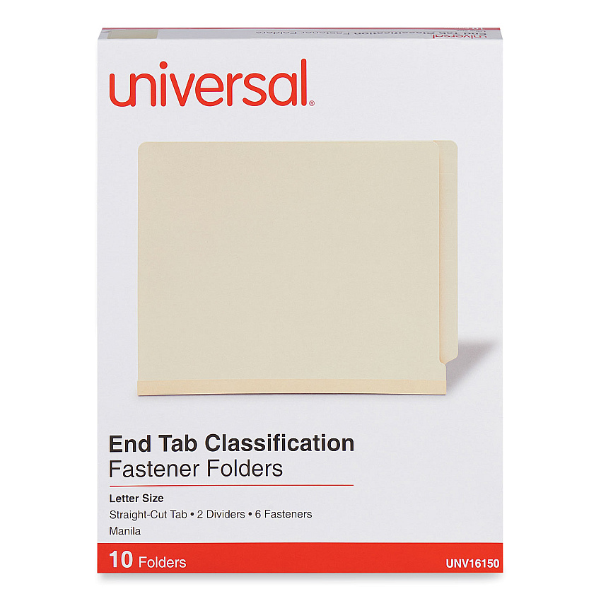 Universal Six-Section Manila End Tab Classification Folders, 2 Dividers, Letter Size, Manila, 10/Box (UNV16150)