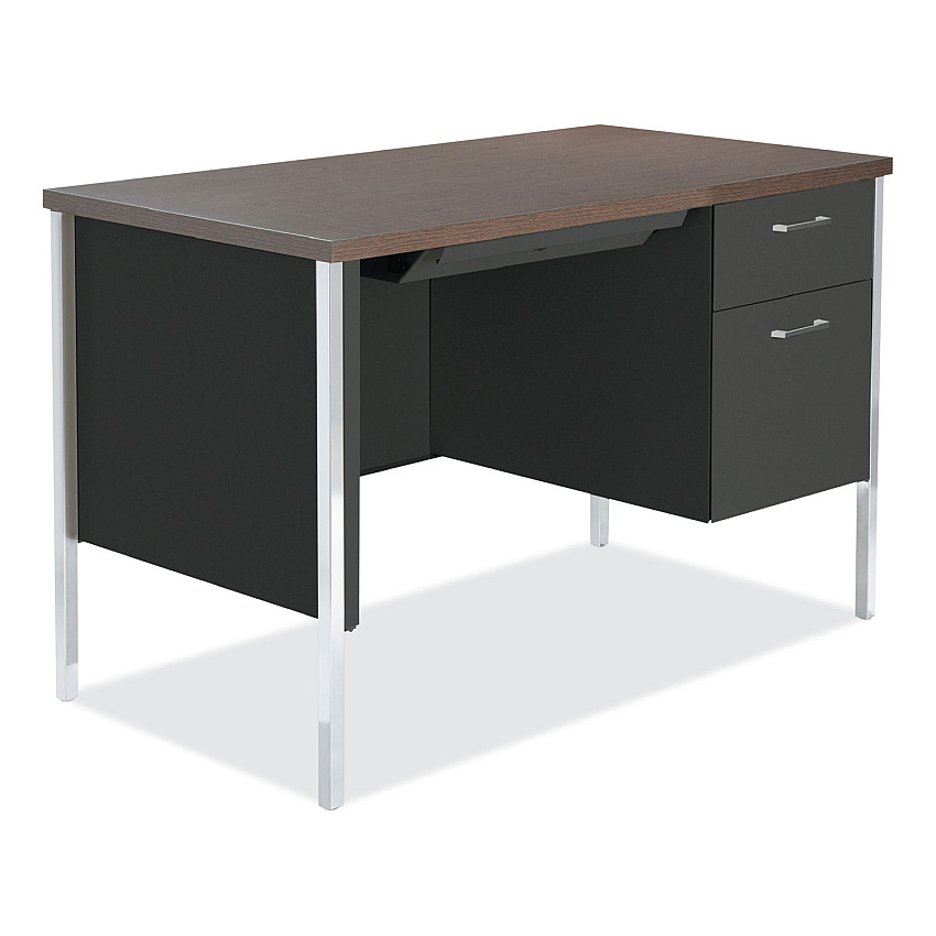 Alera Single Pedestal Steel Desk, 45.25" x 24" x 29.5", Mocha/Black (ALESD4524BM)