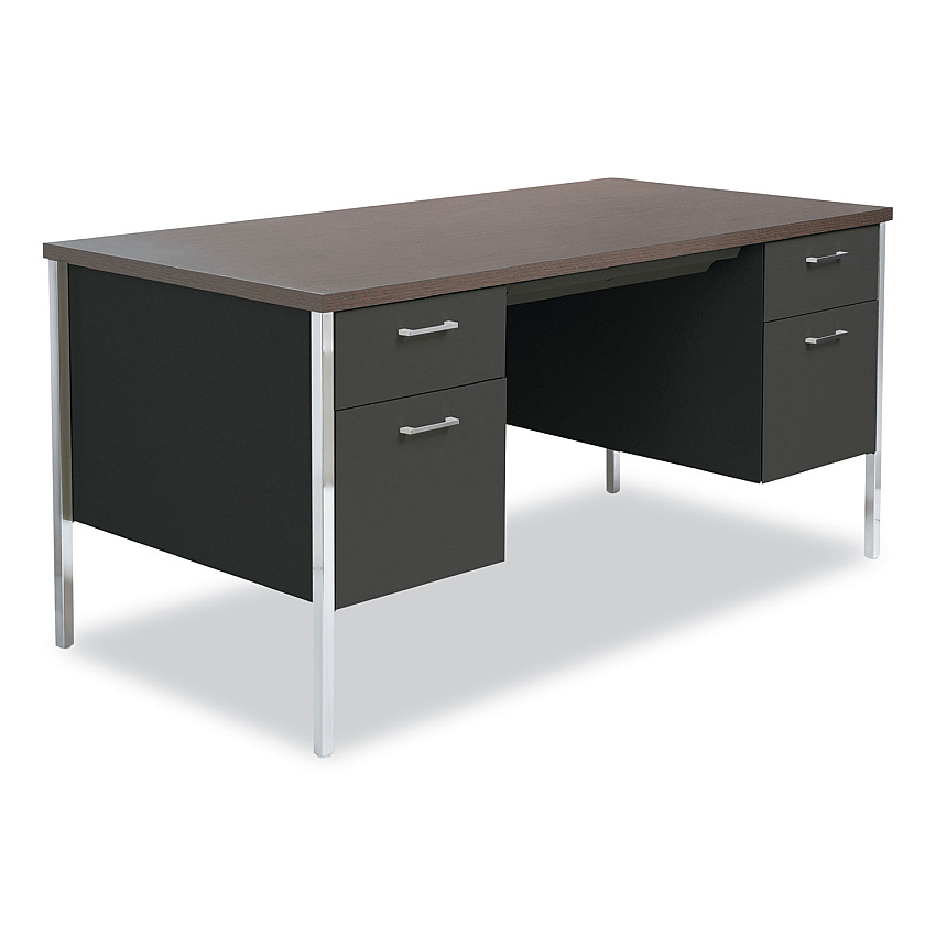 Alera Double Pedestal Steel Desk, 60" x 30" x 29.5", Mocha/Black (ALESD6030BM)