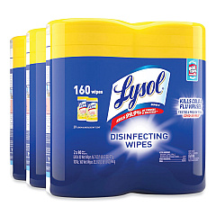 LYSOL Brand Disinfecting Wipes, 7 x 7.25, Lemon and Lime Blossom, 80 Wipes/Canister, 2 Canisters/Pack, 3 Packs/Carton (80296)