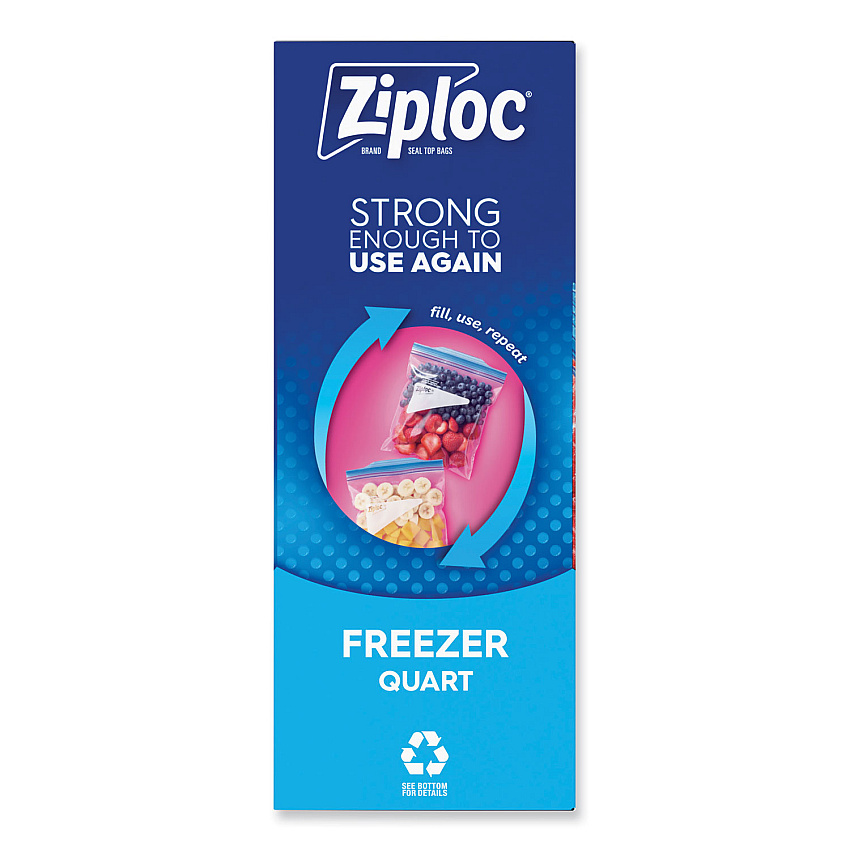 Ziploc Double Zipper Freezer Bags, 1 qt, 2.7 mil, 6.97" x 7.7", Clear, 9/Carton (314444)