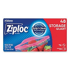 Ziploc Double Zipper Storage Bags, 1 qt, 1.75 mil, 9.63" x 8.5", Clear, 9/Carton (314469)