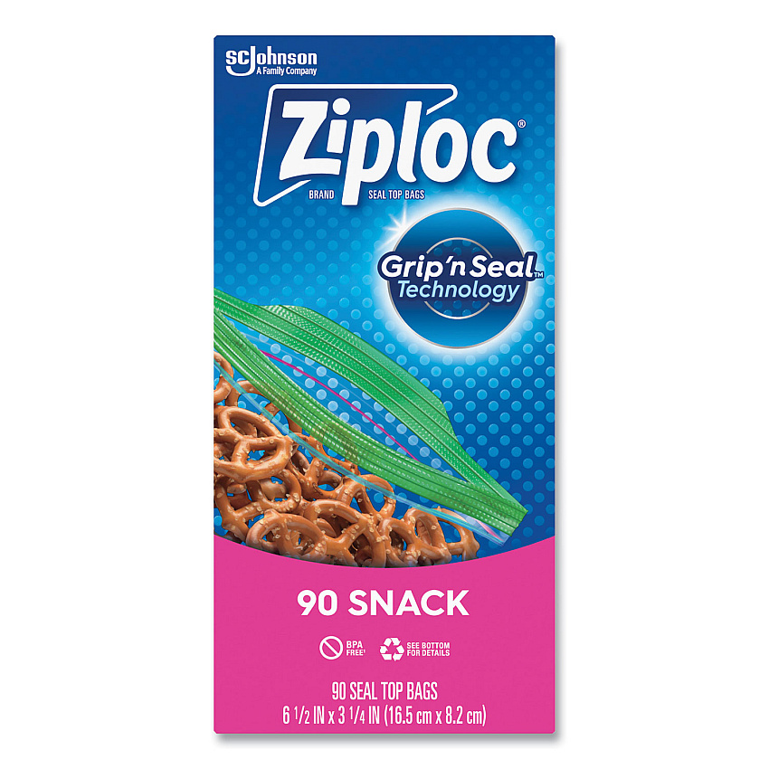Ziploc Seal Top Snack Bags, 10 oz, 6.5" x 3.25", Clear, 90/Box, 12 Boxes/Carton (315892)
