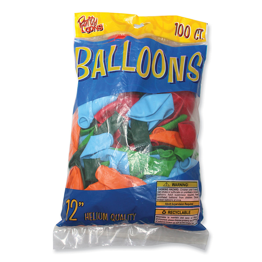 Tablemate Party Loons Helium Quality Latex Balloons, Assorted Colors, 100/Pack (1200)