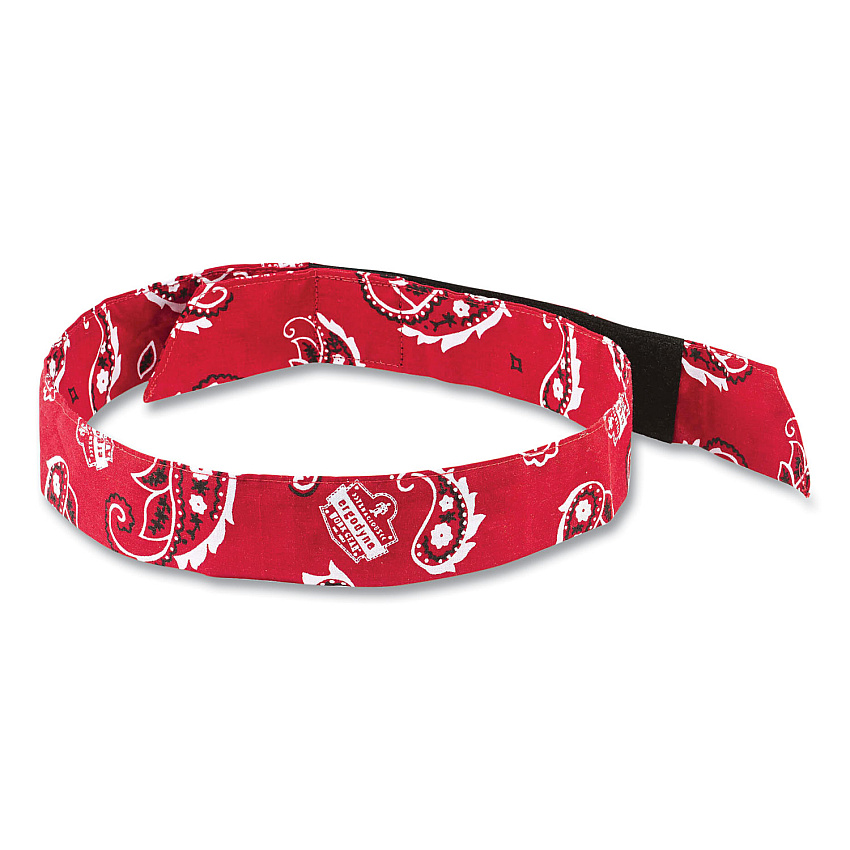 ergodyne Chill-Its 6705 Cooling Embedded Polymers Hook and Loop Bandana Headband, One Size Fits Most, Red Western (12315)