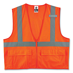 ergodyne GloWear 8225Z Class 2 Standard Solid Vest, Polyester, Orange, Large/-Large (21155)
