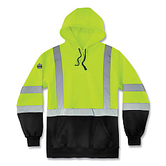 ergodyne GloWear 8373 Hi-Vis Class 3 Hooded Sweatshirt with  Black Bottom, Polar Fleece, Lime, X-Large (21885)