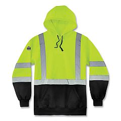 ergodyne GloWear 8373 Hi-Vis Class 3 Hooded Sweatshirt with Black Bottom, Polar Fleece, Lime, Medium (21883)