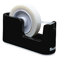 Scotch Heavy Duty Weighted Desktop Tape Dispenser with One Roll of Tape, 1" and 3" Cores, ABS, Black (C24)