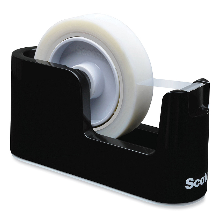 Scotch Heavy Duty Weighted Desktop Tape Dispenser with One Roll of Tape, 1" and 3" Cores, ABS, Black (C24)