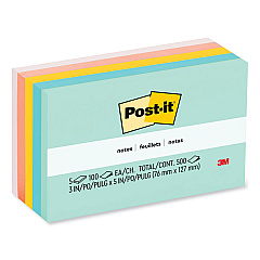 Post-it Notes Original Pads in Beachside Cafe Collection Colors, 3" x 5", 100 Sheets/Pad, 5 Pads/Pack (655AST)