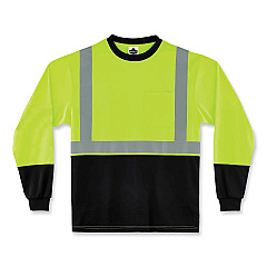 ergodyne GloWear 8291BK Type R Class 2 Black Front Long Sleeve T-Shirt, Polyester, 3X-Large, Lime (22707)