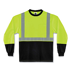 ergodyne GloWear 8291BK Type R Class 2 Black Front Long Sleeve T-Shirt, Polyester, Large, Lime (22704)